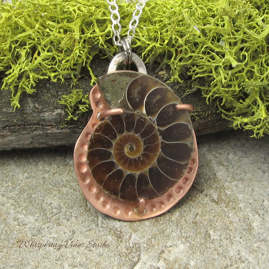 Unique Handcrafted Ammonite Nautilus Fossil Pendant Necklace