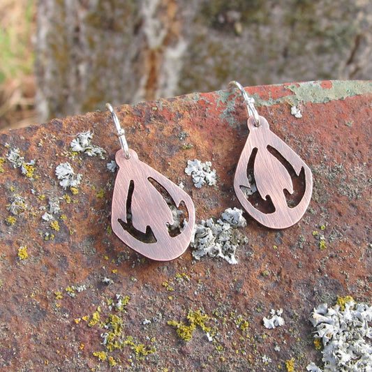 Handcrafted Antler Cut Out Copper Earrings with Sterling Silver Ear Wires