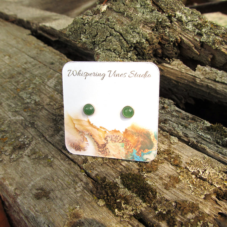 Aventurine Stud Earrings with Sterling Silver Ear Back