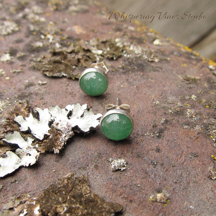 Aventurine Stud Earrings with Sterling Silver Ear Back