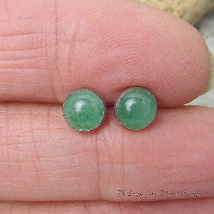 Aventurine Stud Earrings with Sterling Silver Ear Back