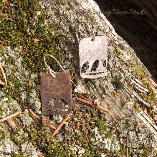 Handcrafted Bird on a Wire Earrings with Copper Patina Finish