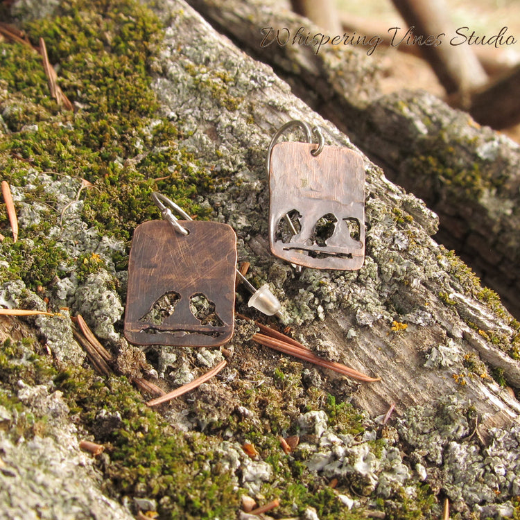 Handcrafted Bird on a Wire Earrings with Copper Patina Finish
