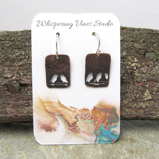 Handcrafted Bird on a Wire Earrings with Copper Patina Finish