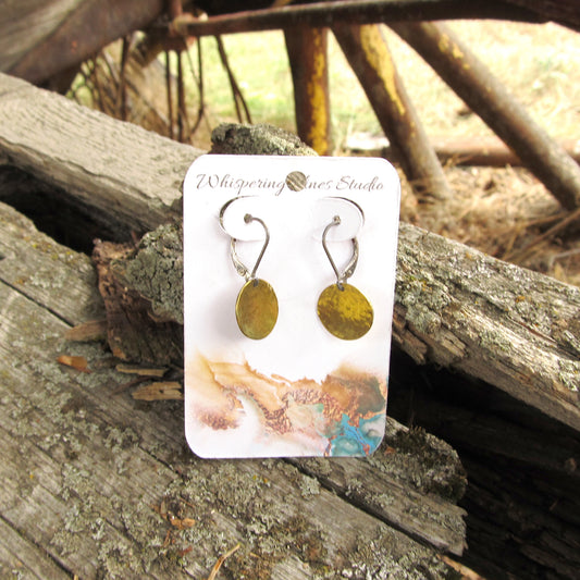 Handmade Brass Disc Earrings with Sterling Silver Leverback Ear Wires