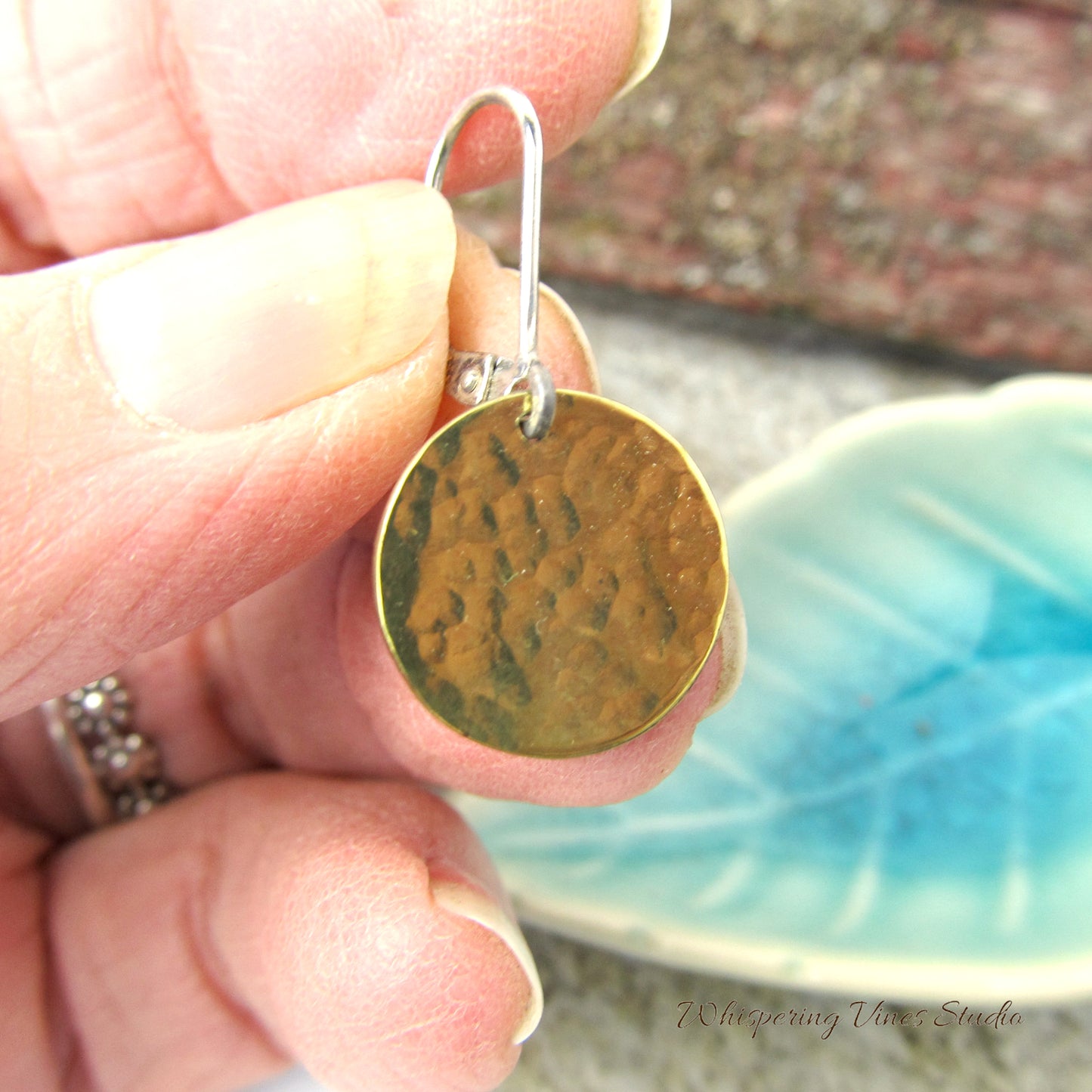 Handmade Brass Disc Earrings with Sterling Silver Leverback Ear Wires