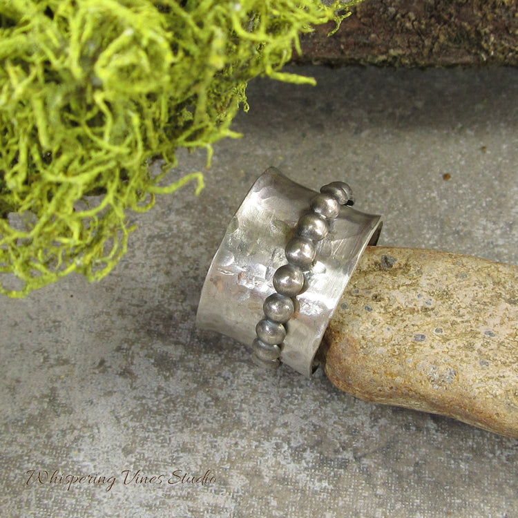Handcrafted Sterling Silver Spinner Ring with Beaded Wire