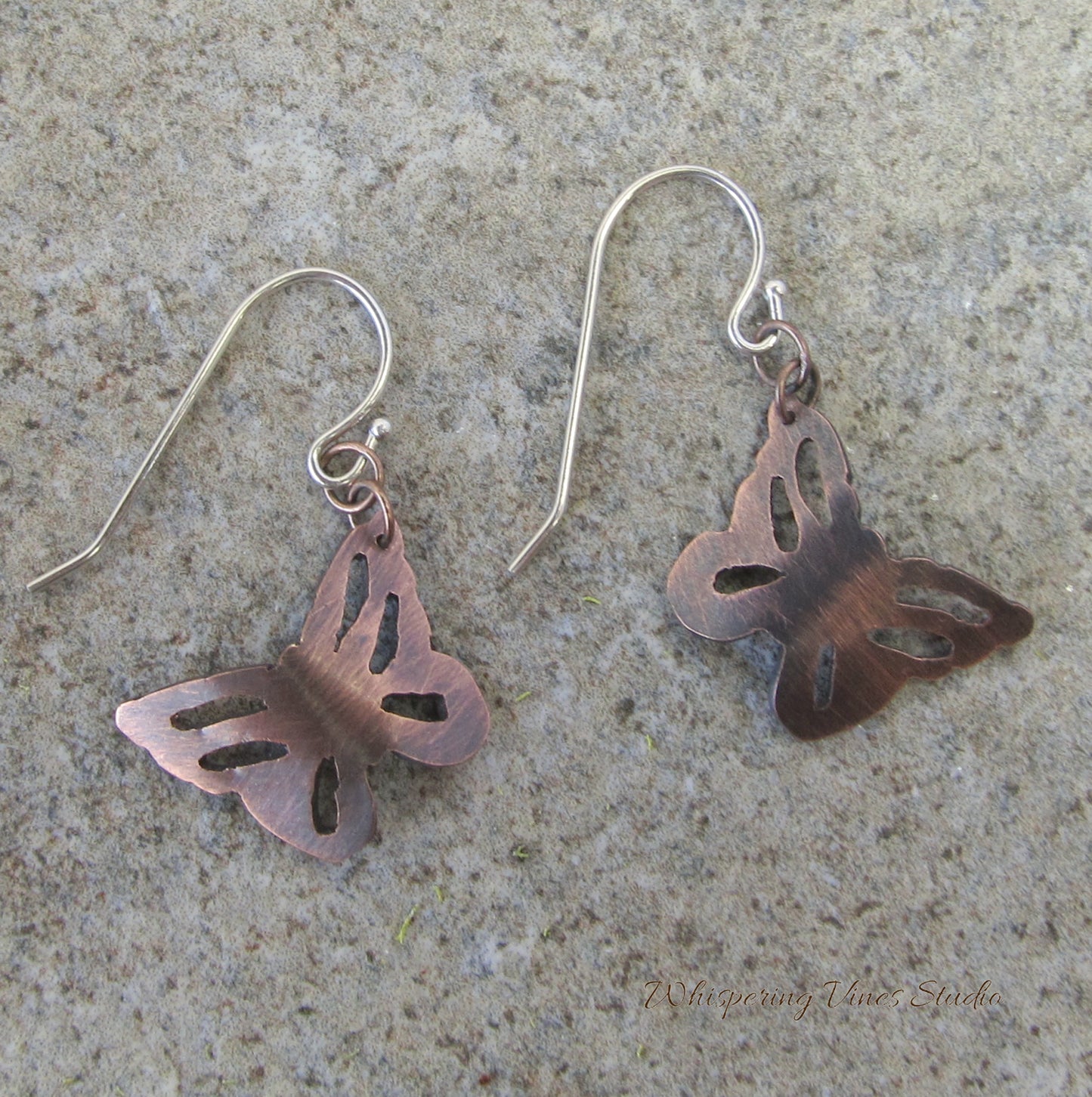 Hand Cut Patina Butterfly Earrings with Sterling Silver Ear Wires