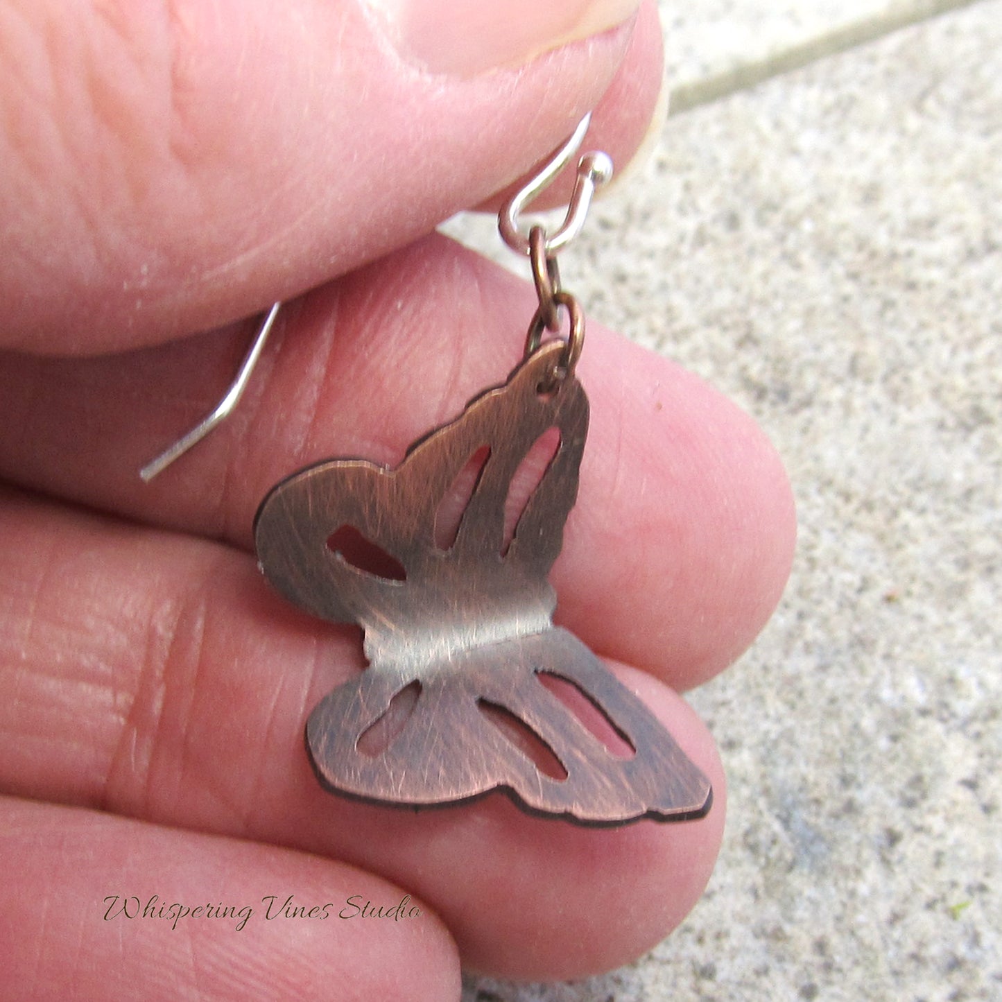 Hand Cut Patina Butterfly Earrings with Sterling Silver Ear Wires