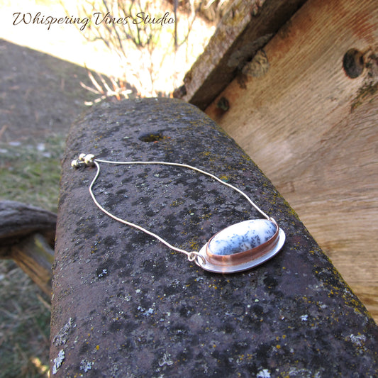 Dendritic Adjustable Bracelet in Sterling Silver with Copper Bezel Setting