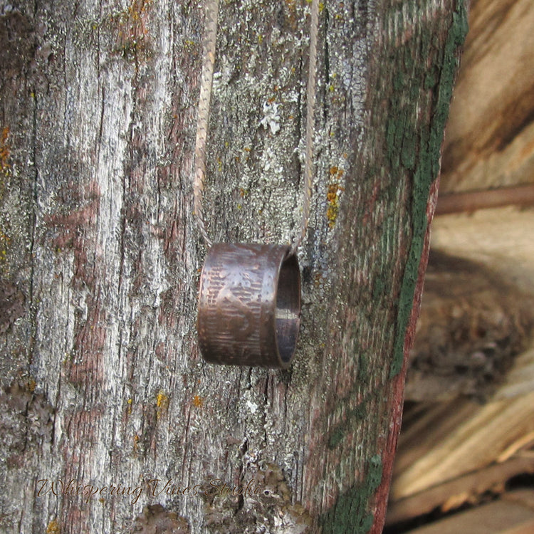 Handcrafted Embossed Ring Necklace with Sterling Silver Chain - Made in Montana