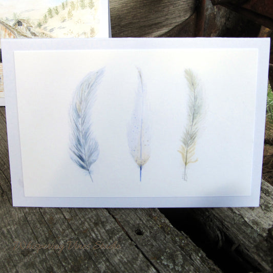 Feather and Barn Series - Set of Three Artisan Watercolor Notecards (4x6)