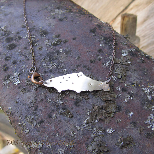 Handcrafted Sterling Silver Hooked Trout Pendant Necklace with Copper Chain