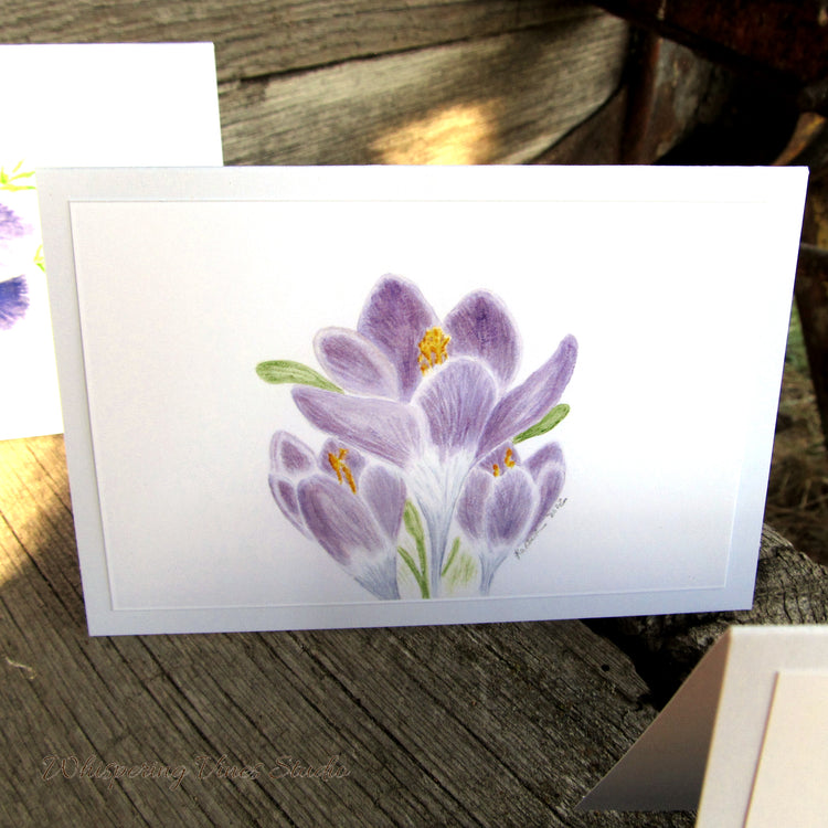 Spring Florals: Set of 3 Original Watercolor Art Notecards - Crocus, Violet, and Snowdrop
