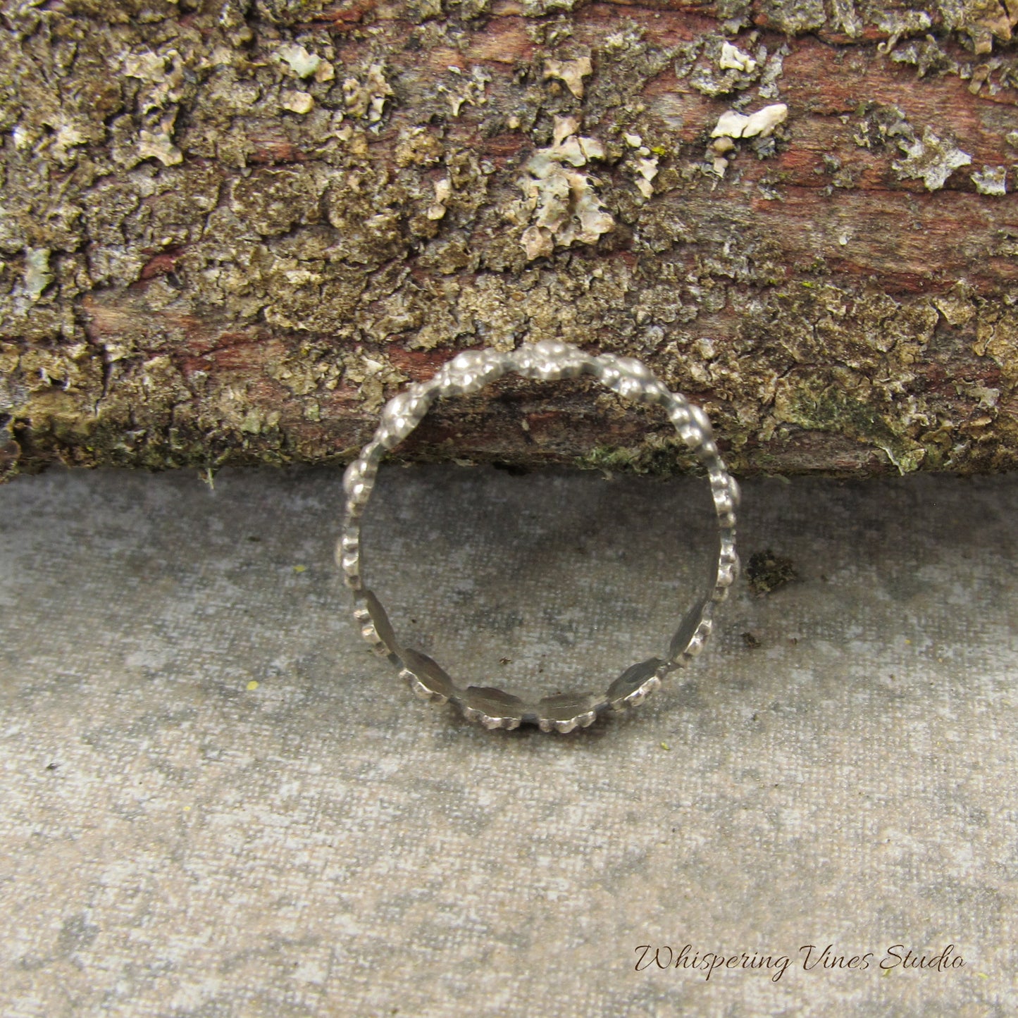Dainty Floral Band Ring - Aged Patina Sterling Silver - Handcrafted Feminine Charm
