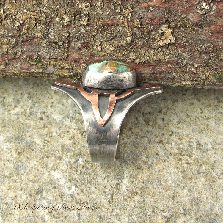 Handmade Turquoise Saddle Ring in Sterling Silver, Size 7