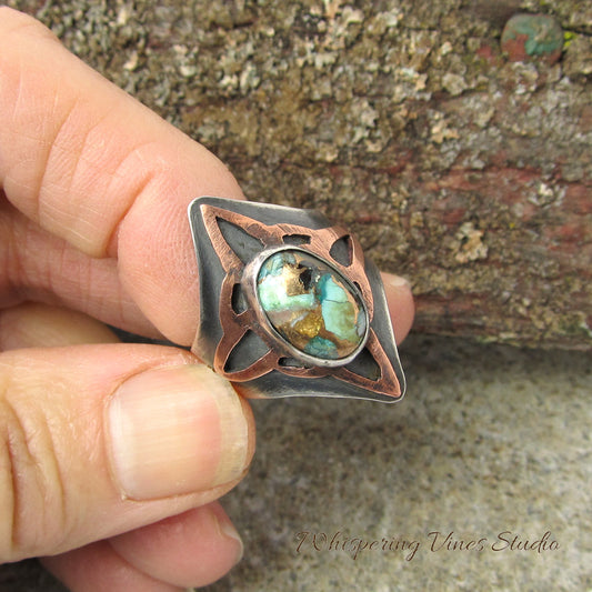 Handmade Turquoise Saddle Ring in Sterling Silver, Size 7