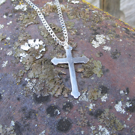 Handcrafted Beveled Sterling Silver Cross Necklace - Spiritual Nature Lover's Gift