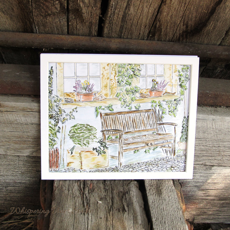 Original Watercolor Giclee Print - 8x10 Artistic Representation of Italian Bench and Porch