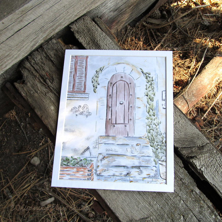 Original Watercolor Print - 8x10 Artistic Representation of Italian Door and Porch