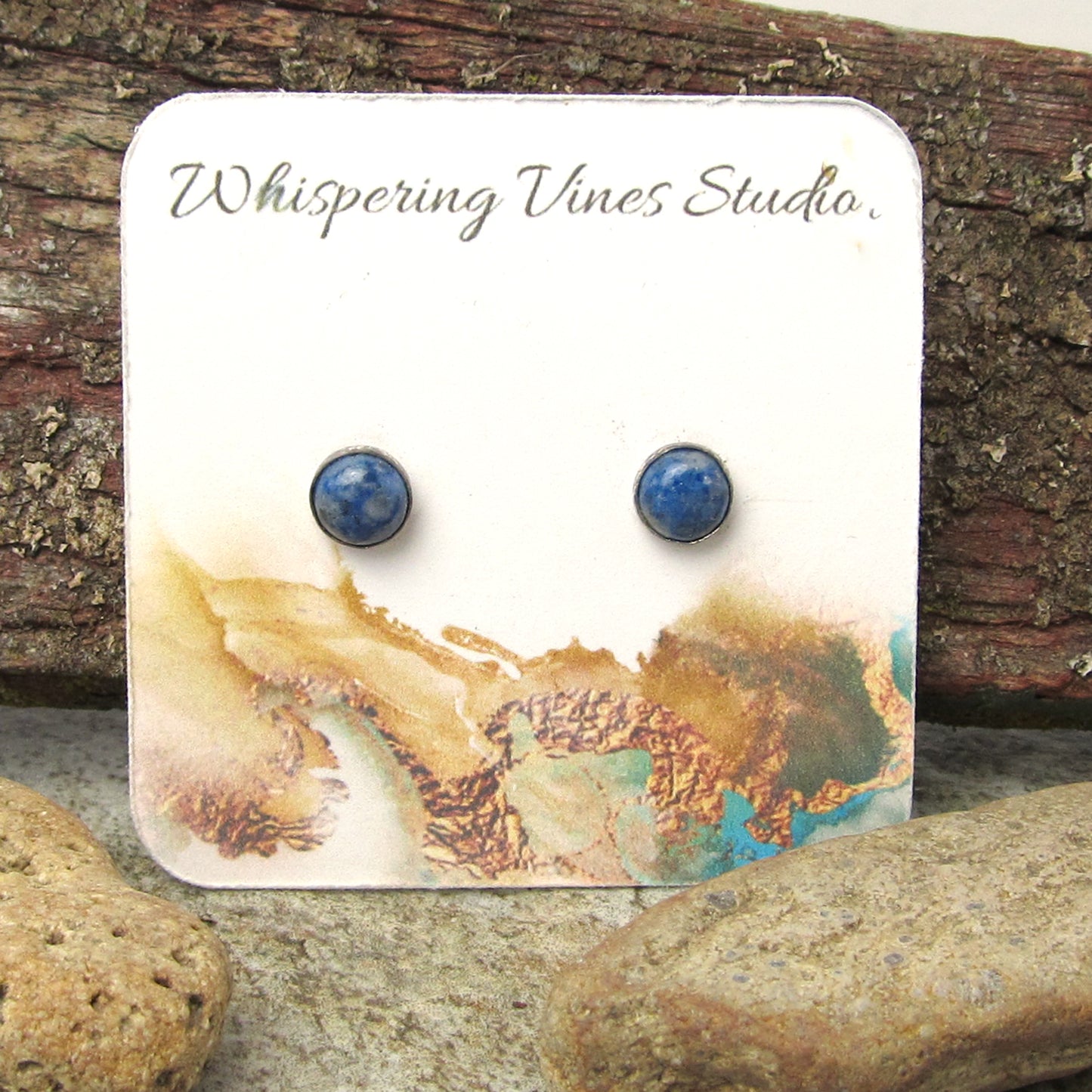 Handcrafted Lapis Lazuli Stud Earrings in Sterling Silver