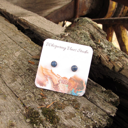 Handcrafted Lapis Lazuli Stud Earrings in Sterling Silver