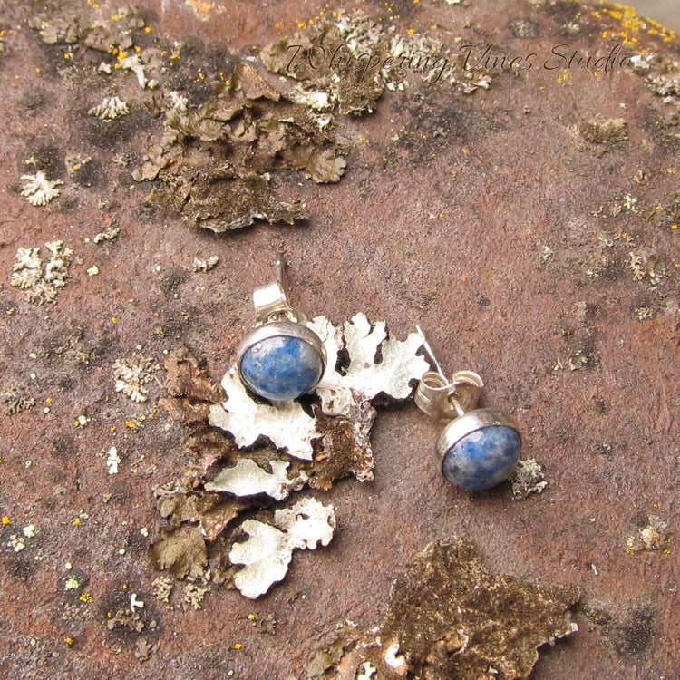 Handcrafted Lapis Lazuli Stud Earrings in Sterling Silver