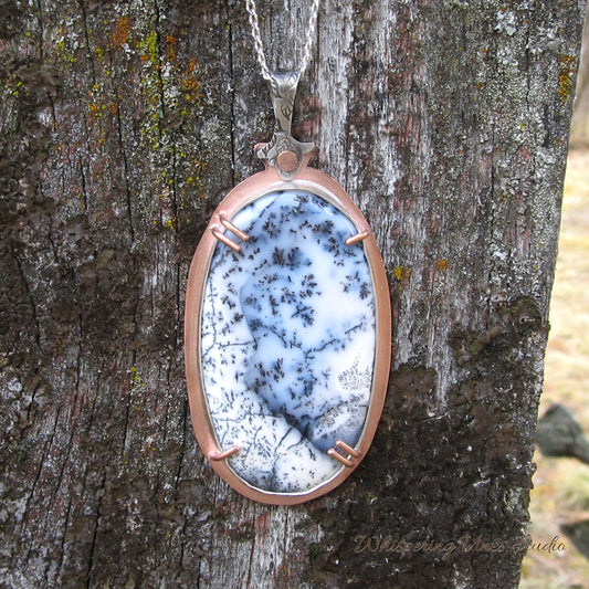 One-of-a-Kind Dendritic Opal Pendant with Sterling Silver and Copper Details