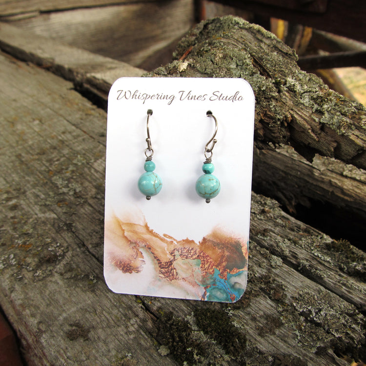 Handmade Blue Magnesite Dangle Earrings with Sterling Silver Ear Wire