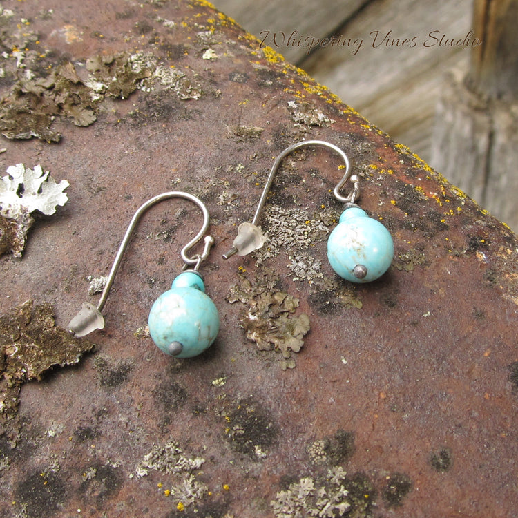 Handmade Blue Magnesite Dangle Earrings with Sterling Silver Ear Wire