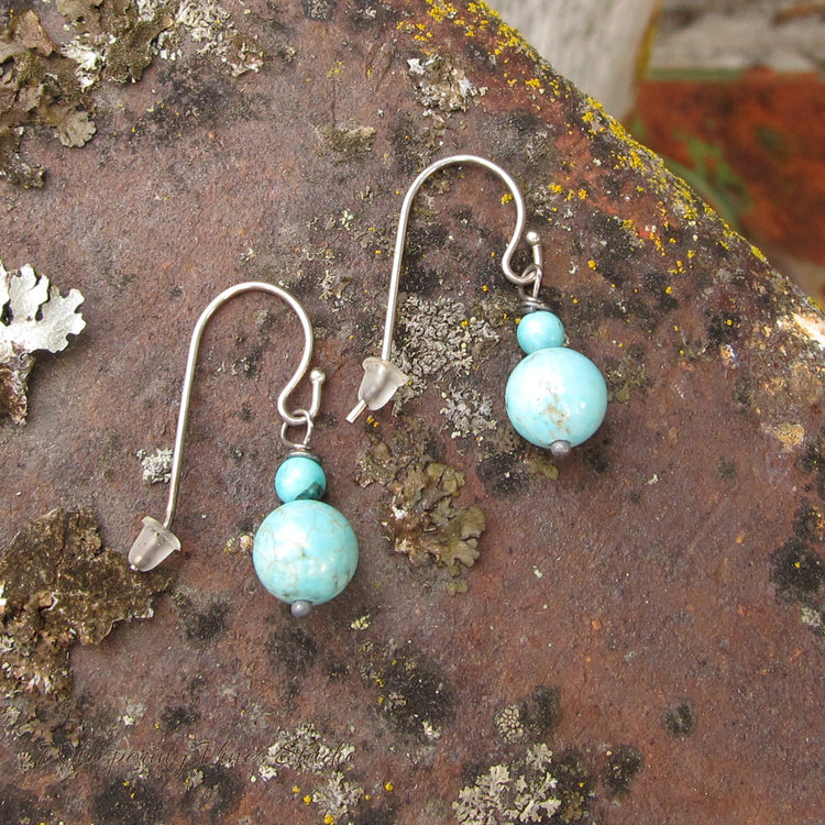 Handmade Blue Magnesite Dangle Earrings with Sterling Silver Ear Wire