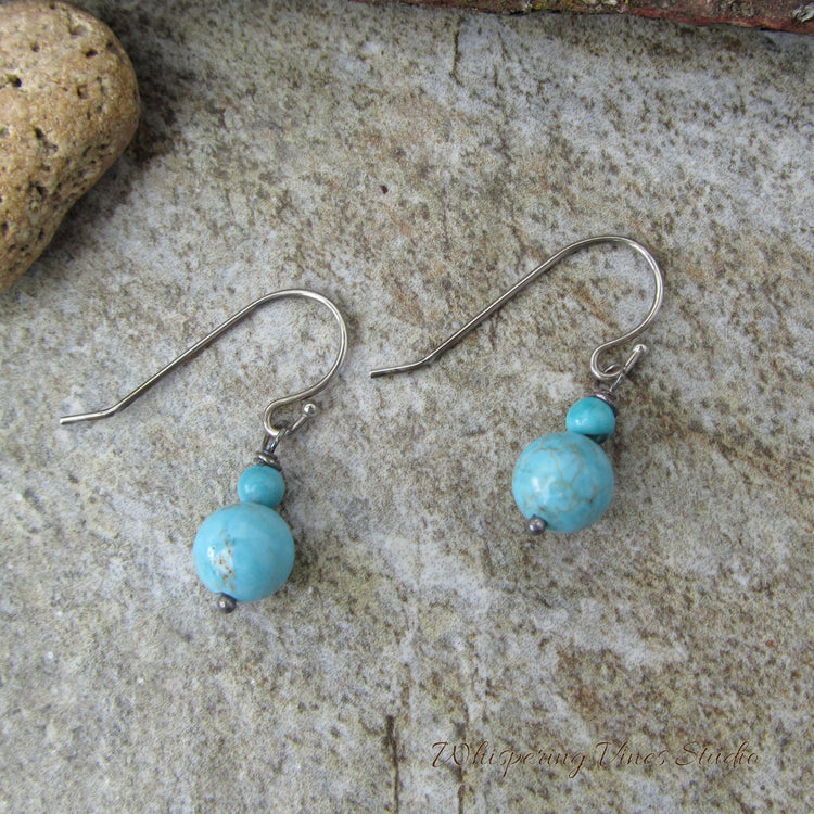 Handmade Blue Magnesite Dangle Earrings with Sterling Silver Ear Wire