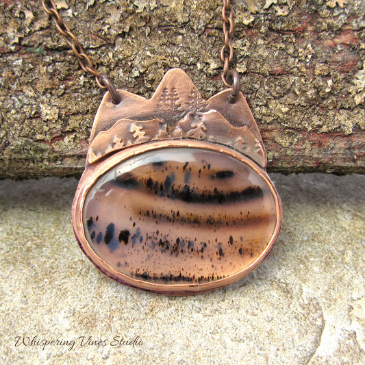Handcrafted Montana Agate Mountain Necklace with Copper 18'' Chain