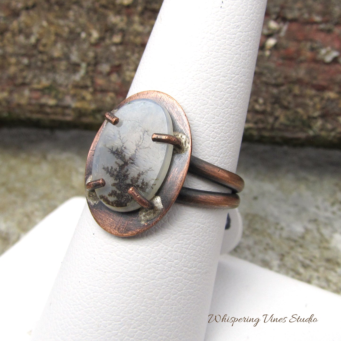 Exclusive One-of-a-Kind Double Copper Band with Natural Moss Agate Gemstone