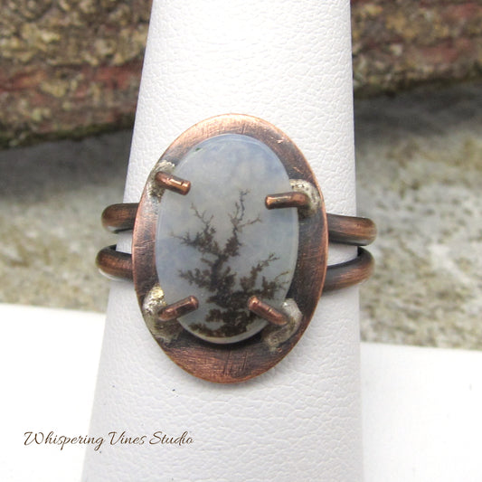Exclusive One-of-a-Kind Double Copper Band with Natural Moss Agate Gemstone