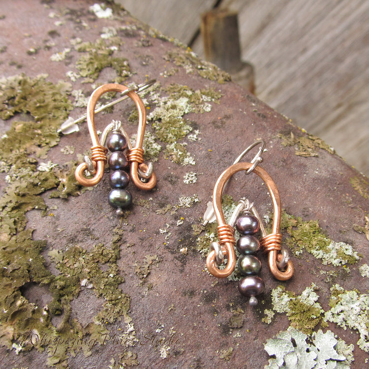 Handcrafted Mixed Metal Earrings with Iridescent Peacock Pearls