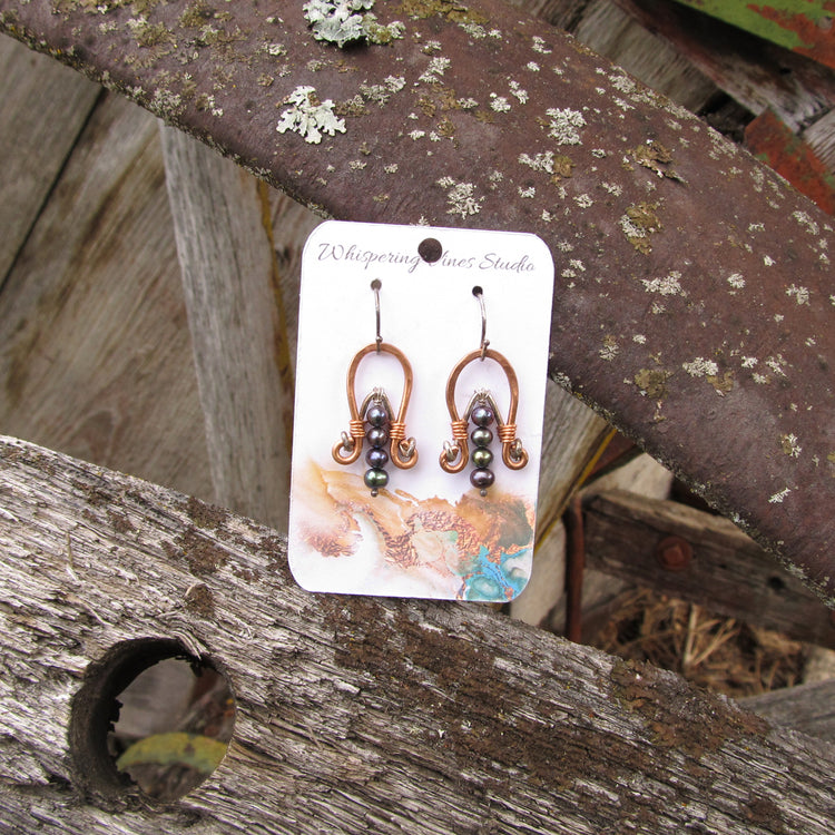 Handcrafted Mixed Metal Earrings with Iridescent Peacock Pearls