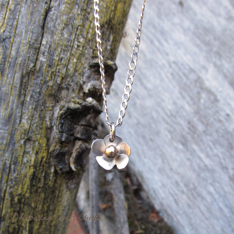 Handcrafted Sterling Silver Flower Necklace with 14K Gold Filled Ball