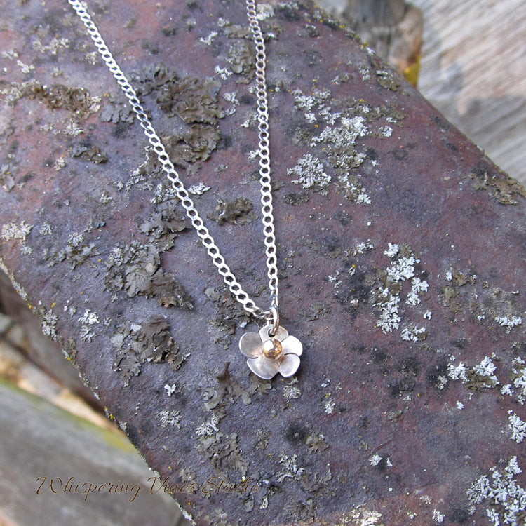 Handcrafted Sterling Silver Flower Necklace with 14K Gold Filled Ball