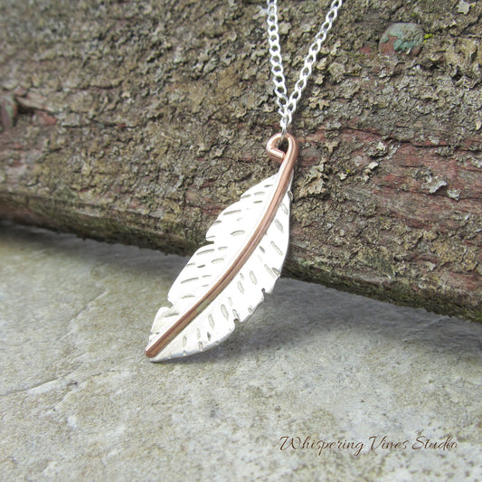 Chic Handcrafted Silver Feather Pendant with 18" Sterling Silver Chain