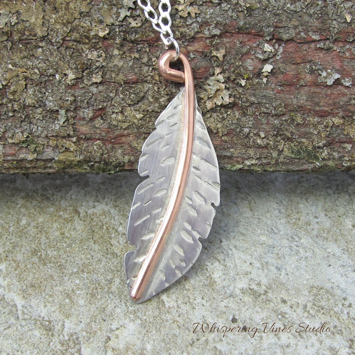 Chic Handcrafted Silver Feather Pendant with 18" Sterling Silver Chain