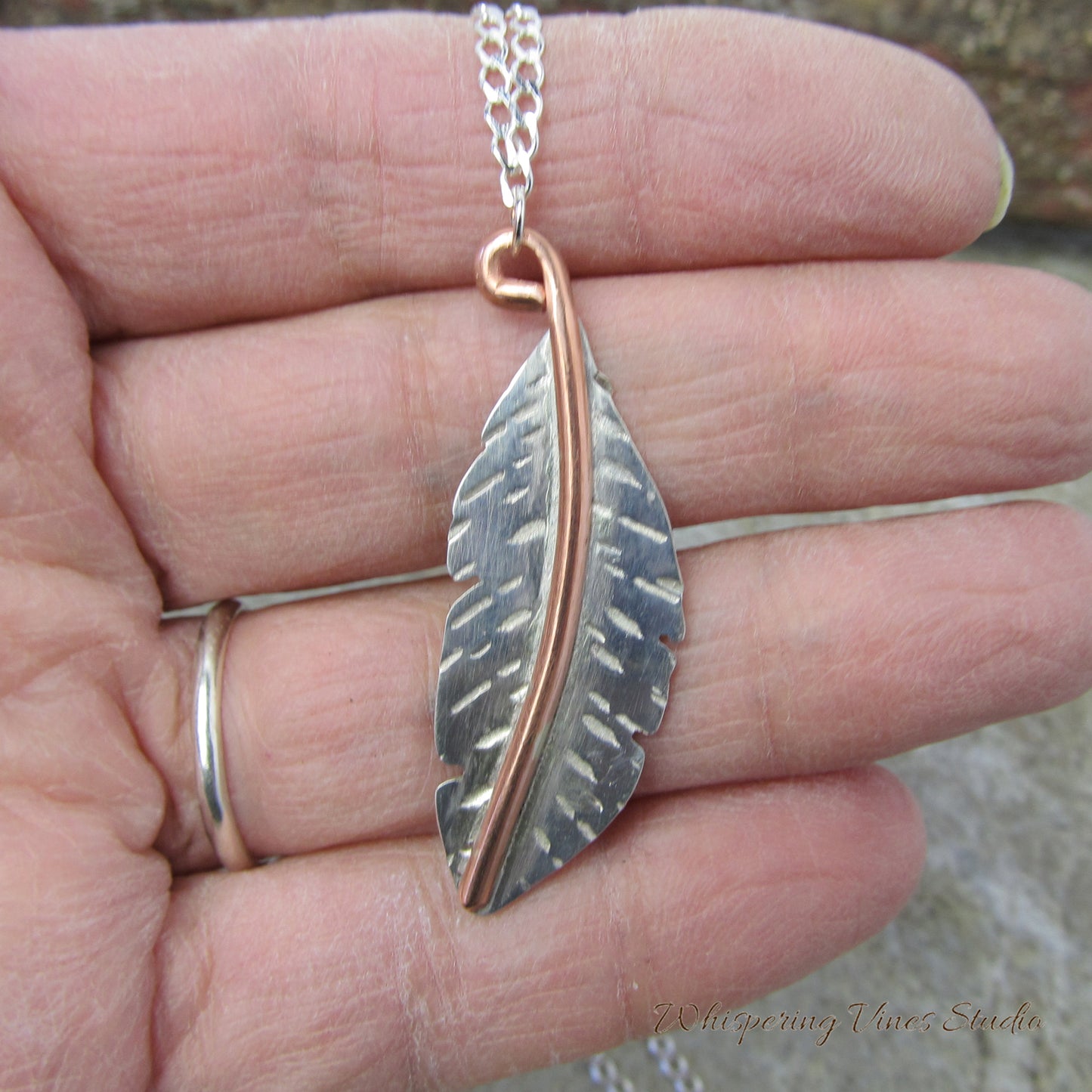 Chic Handcrafted Silver Feather Pendant with 18" Sterling Silver Chain