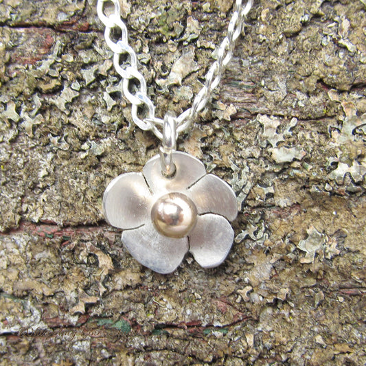 Handcrafted Sterling Silver Flower Necklace with 14K Gold Filled Ball