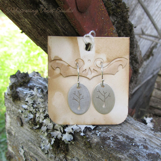 Handcrafted Sterling Silver Tree Earrings with Silicone Backs