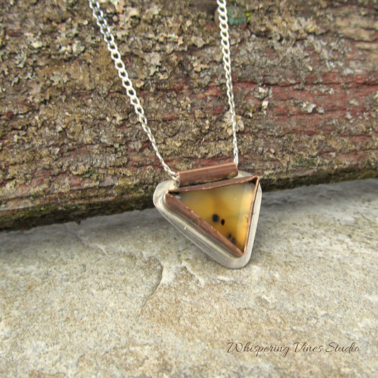 Triangle Montana Agate Necklace with Sterling Silver Chain, Handcrafted