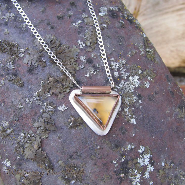 Triangle Montana Agate Necklace with Sterling Silver Chain, Handcrafted
