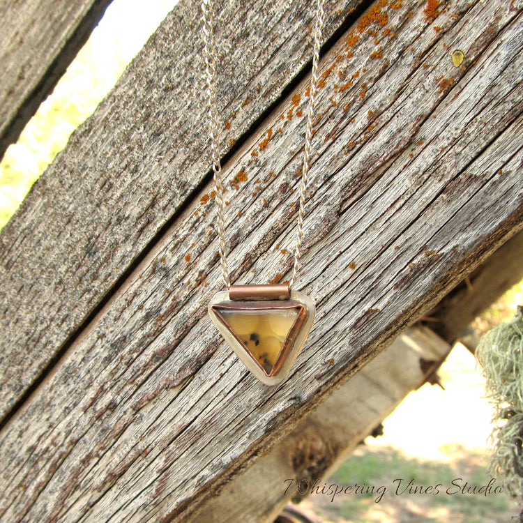 Triangle Montana Agate Necklace with Sterling Silver Chain, Handcrafted