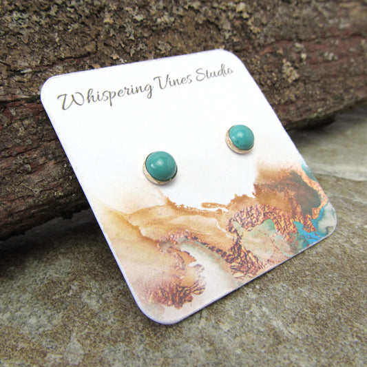 Handcrafted Sterling Silver Turquoise Stud Earrings - Hypoallergenic with 6MM Gemstones