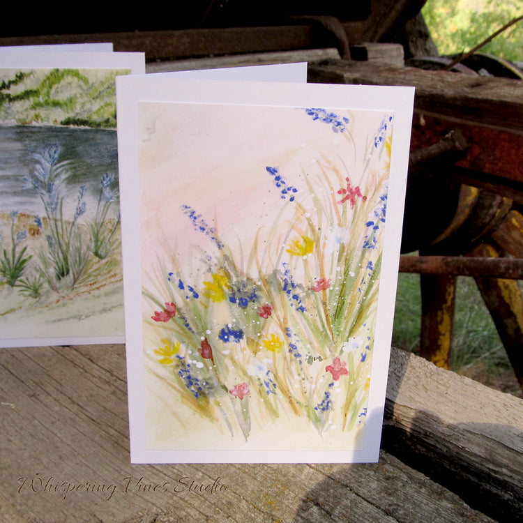 Set of Three Unique Wildflower Watercolor Prints on 4x6 Notecards