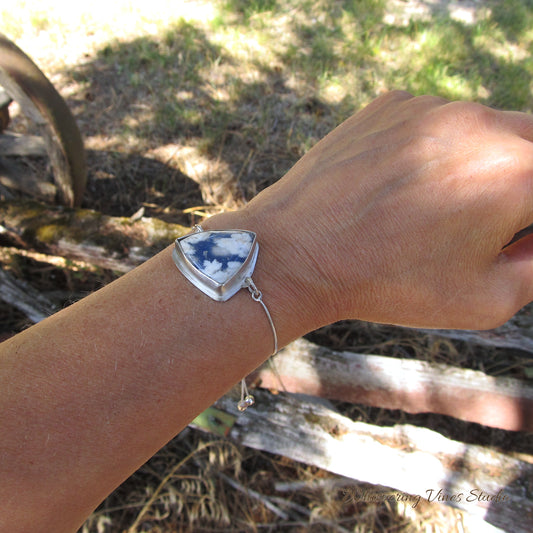 Adjustable Sterling Silver Cloud Bracelet with Double Plume Agate Gemstones